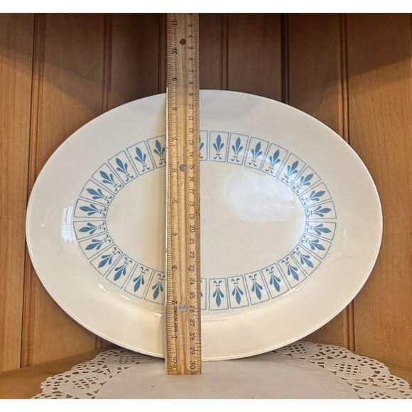 Vintage Homer Laughlin Oval Serving Platter Richelieu Fleur de Lis Blue White - Picture 2 of 6